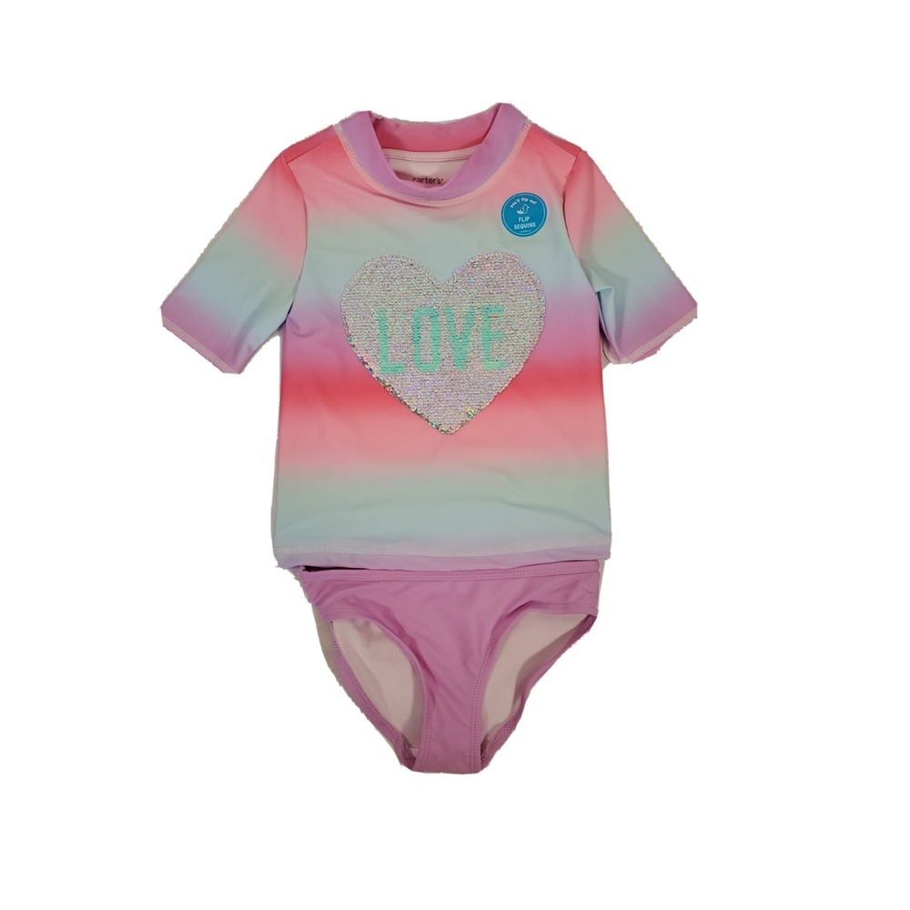 Flip Sequin Heart Rash Guard Tankini Size 4 Swimsuit 2-pc Carter's LOVE NEW